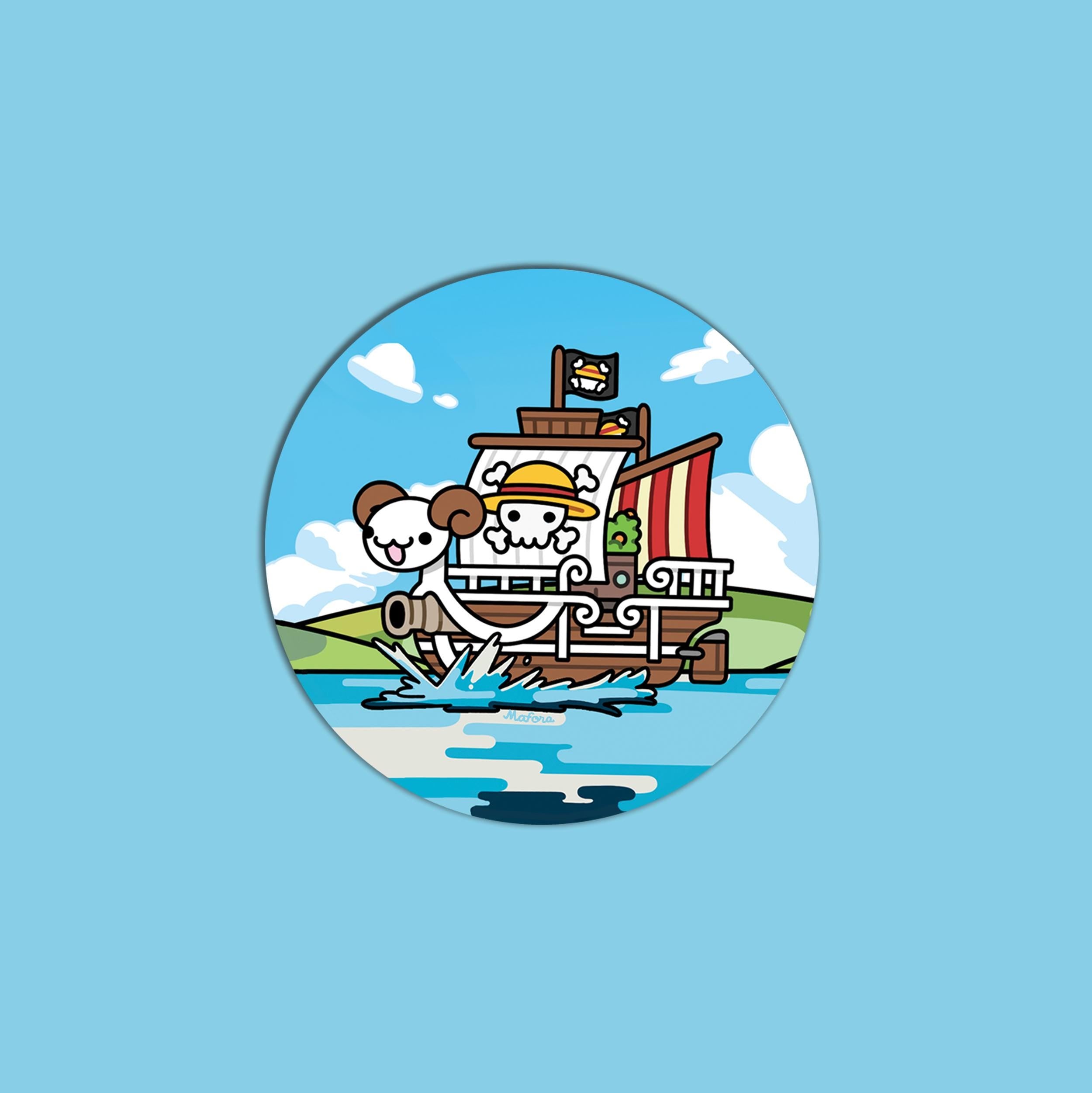 Merry Goat Pirate Ship | Metal Pinback Button